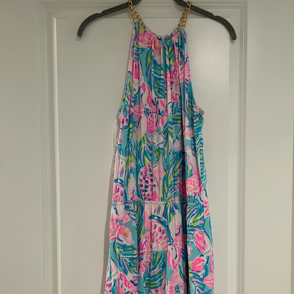 Lilly Pulitzer Pink and Blue Floral Dress with shorts underneath